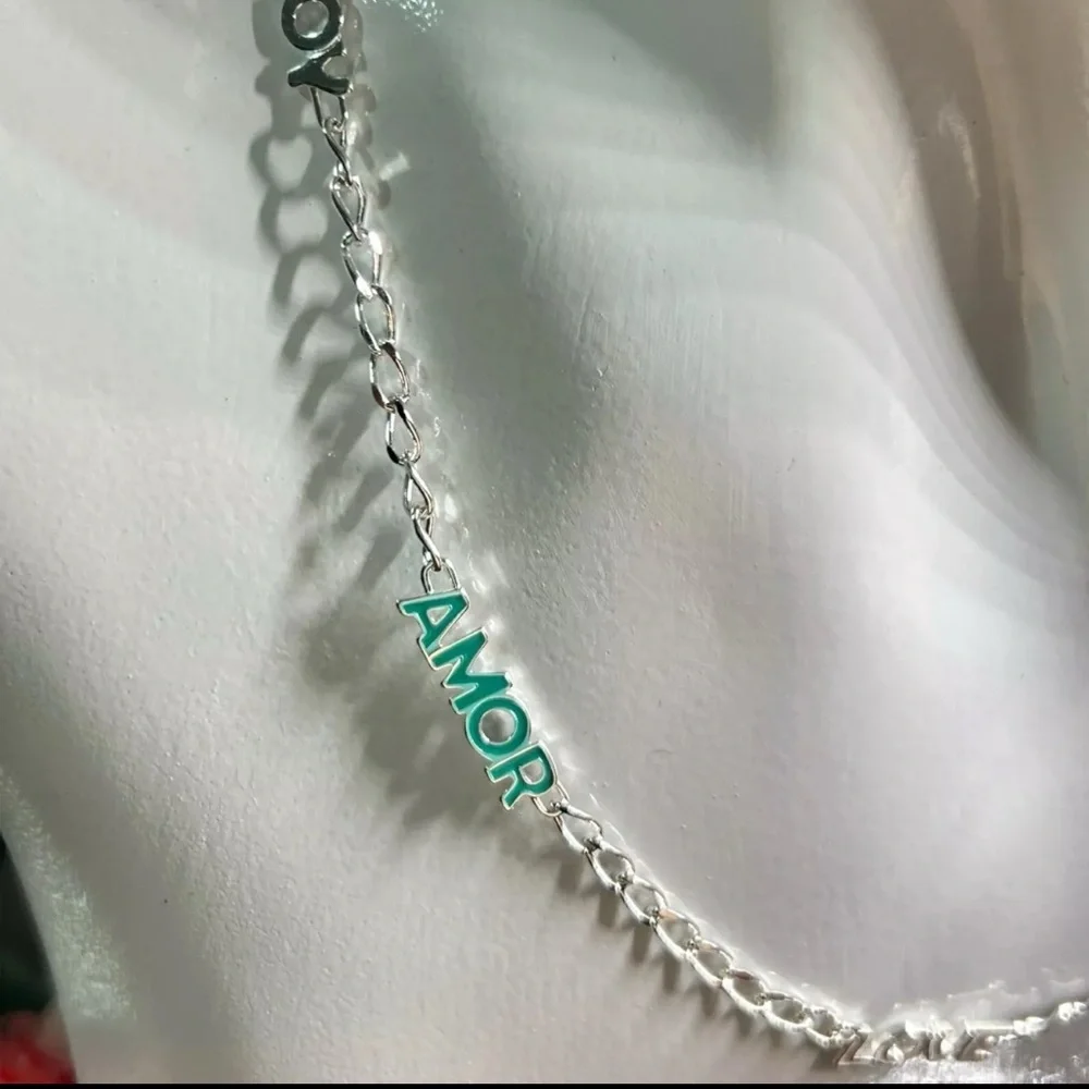 Crossword necklace with Joy, Free and Amore motifs in silver, 50 CM - Picture 5 of 5